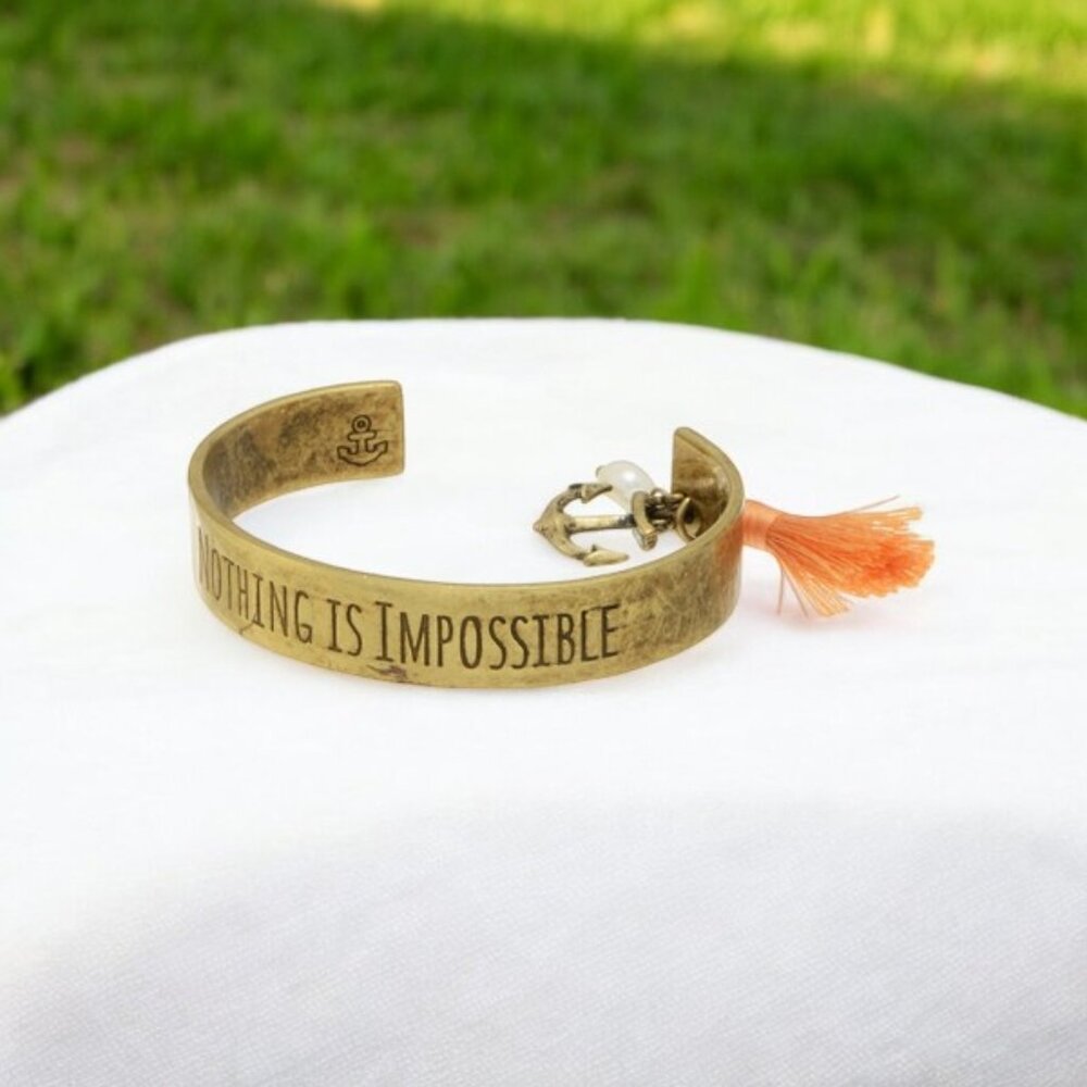 Nothing is Impossible Goldtone Message Cuff Style Bracelet